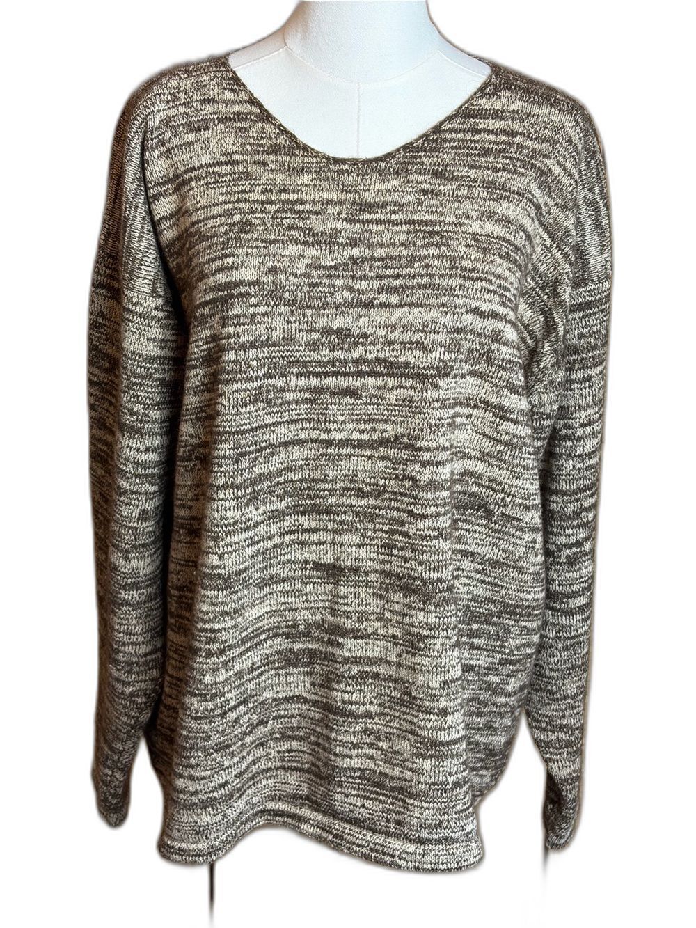 Women's Marled Scoop Neck Sweater Hemp/Yak Hair LL Oversized Brown Swirl Natural
